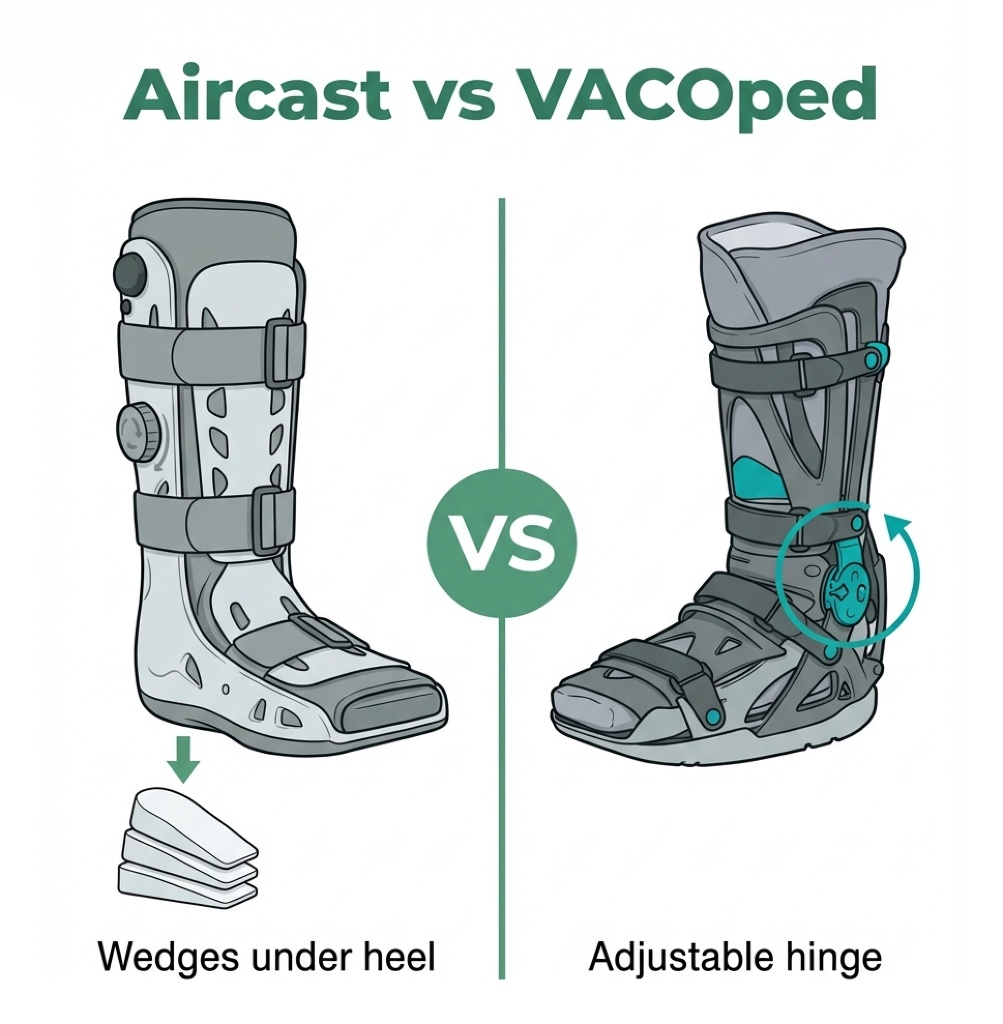 Walking boots and insoles compared for Achilles rupture recovery: wedge boot versus hinged boot concept