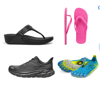 Supportive footwear versus flat and unsupportive footwear options.